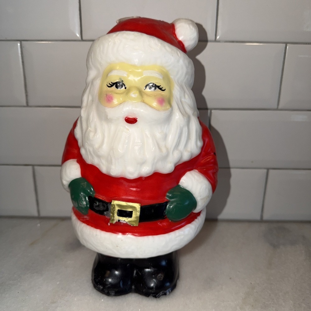 Vintage Christmas Santa Claus Head Face Wax Candle 11 inch